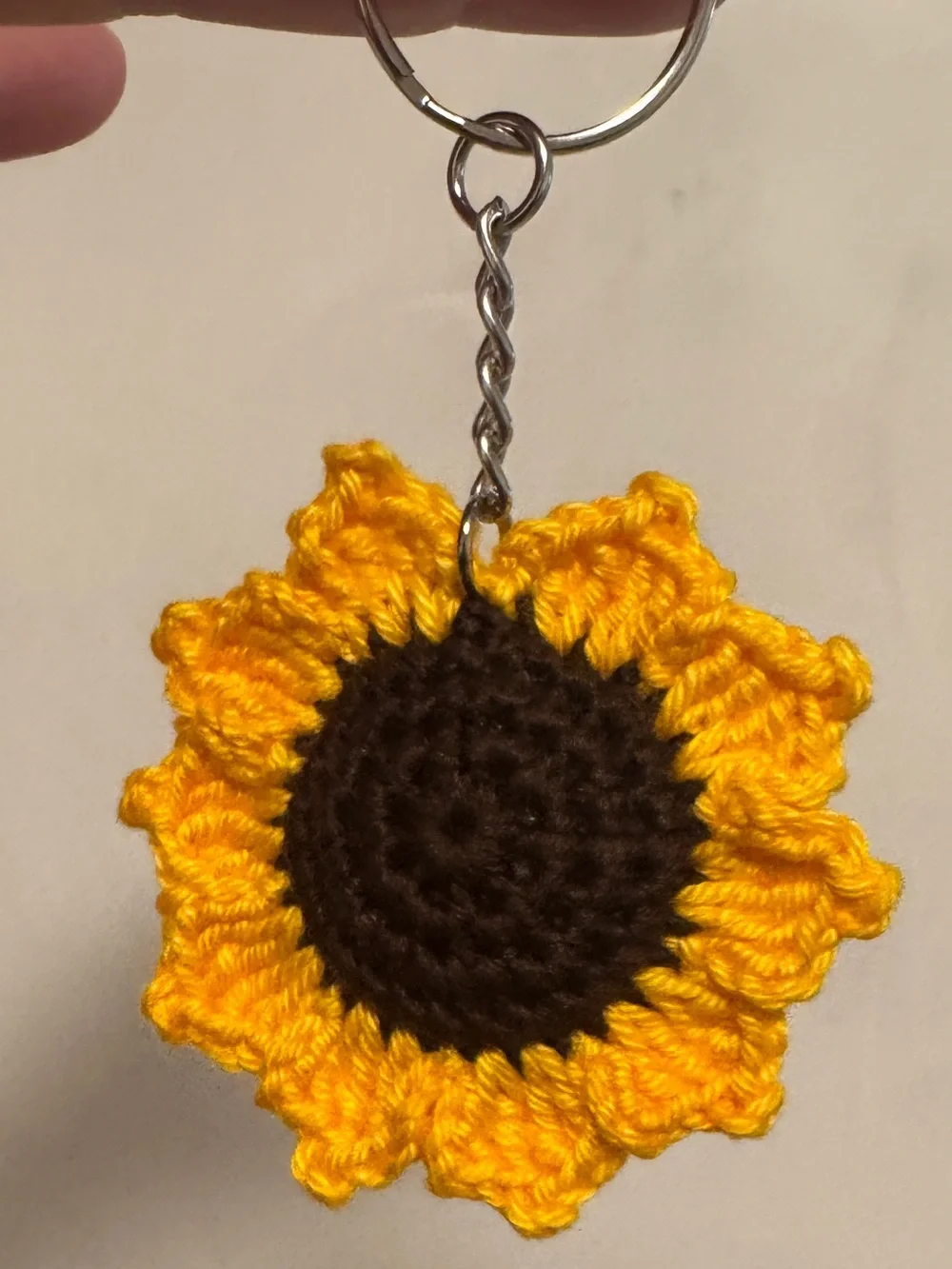 Handmade Crochet Sunflower Keychain - Yellow and Brown